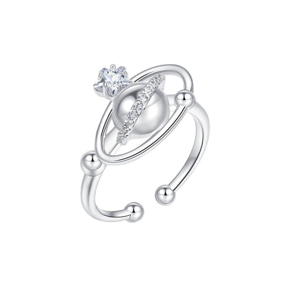 SUN HUNTER planet garden ring featuring a celestial design with sparkling gem and silver finish