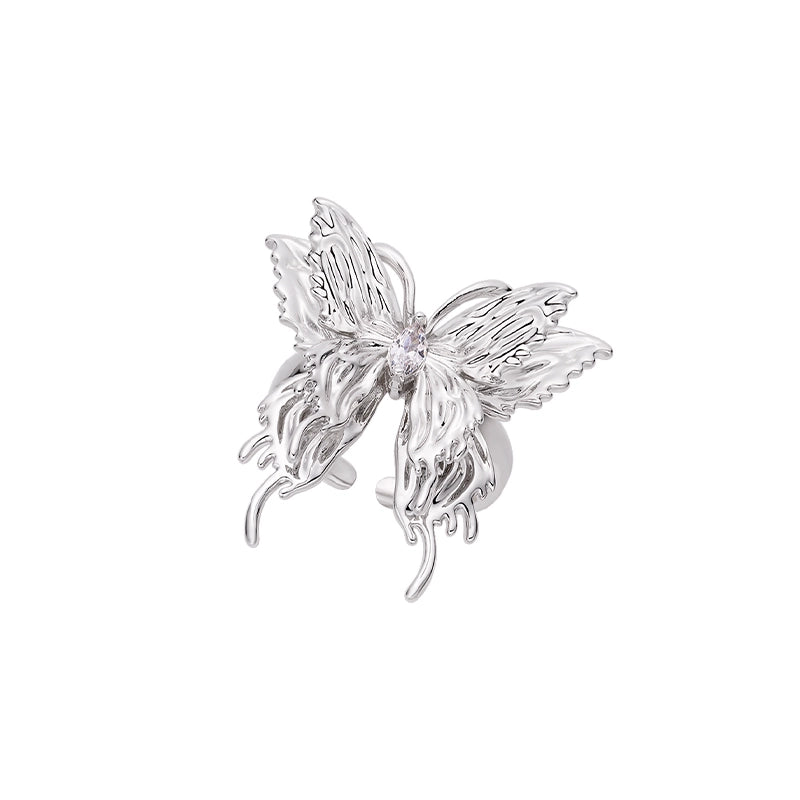 Stylish SUN HUNTER punk butterfly ear cuffs featuring intricate wing details and a sparkling center gem