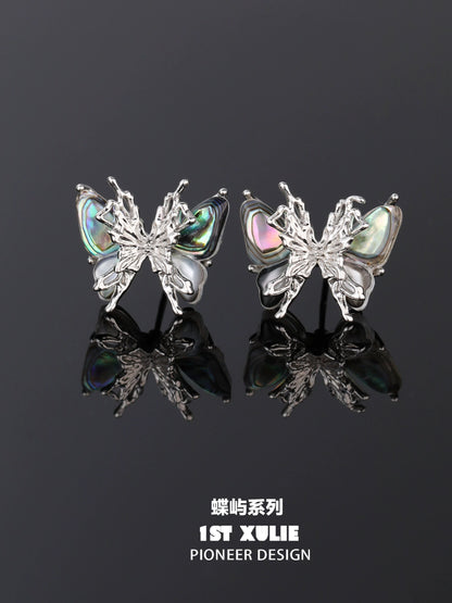 Stylish punk butterfly earrings with iridescent wings for a trendy accessory look