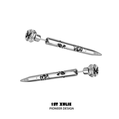 Silver punk butterfly earrings with unique design and clear acrylic detailing from 1STXULIE