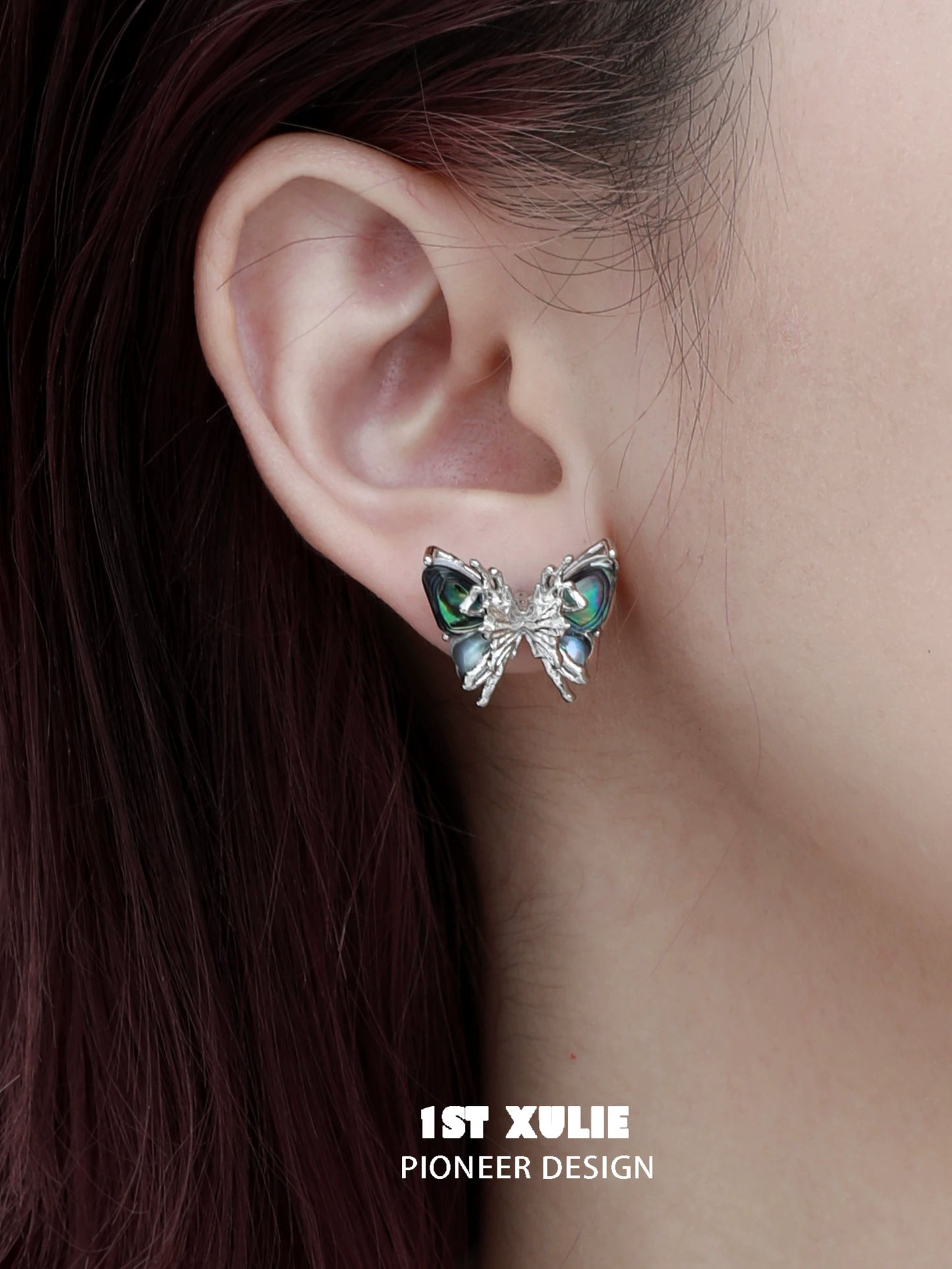 Punk butterfly earrings from 1ST XULIE featuring colorful designs and unique embellishments