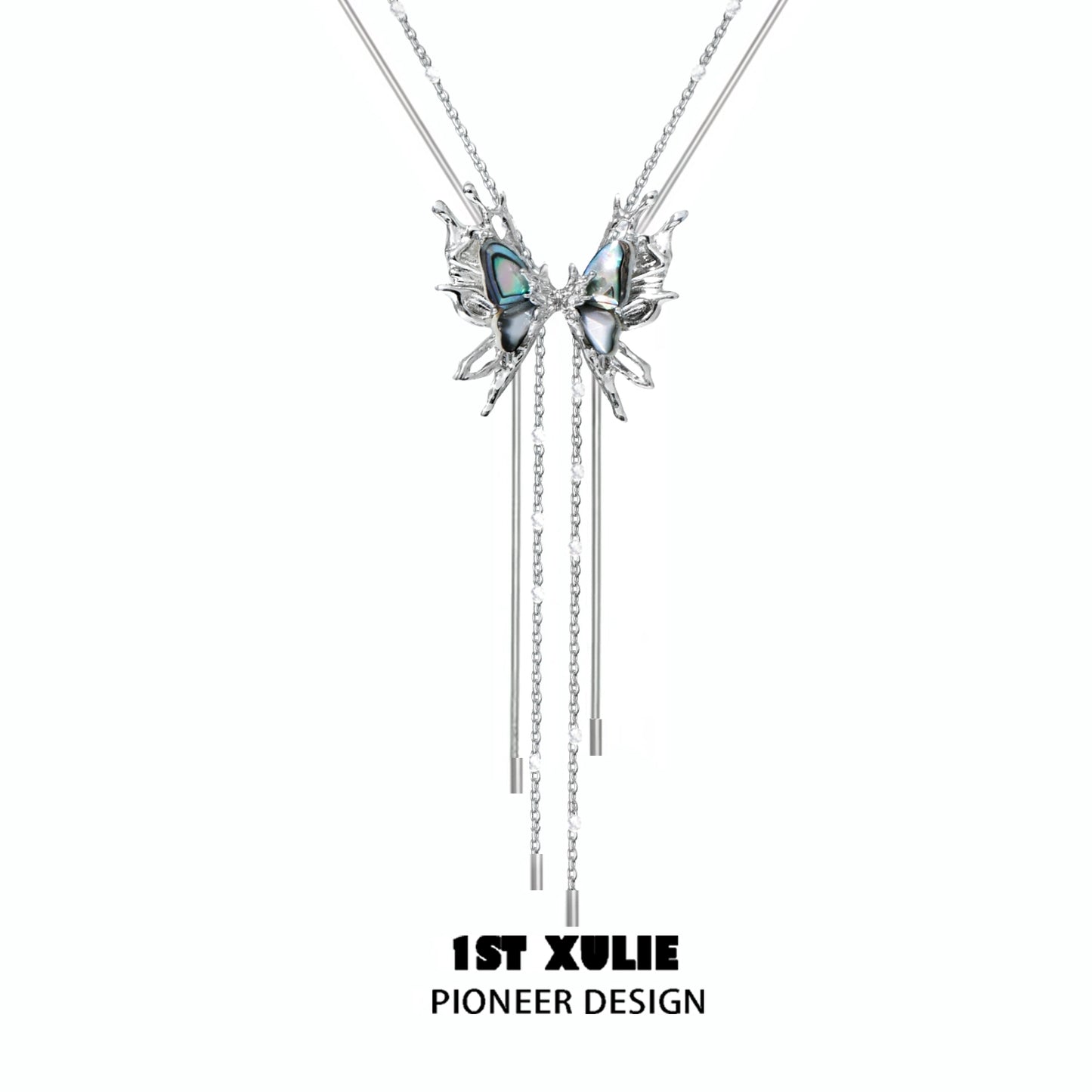 1ST XULIE punk butterfly necklace with dual chains and intricate butterfly design for a bold look