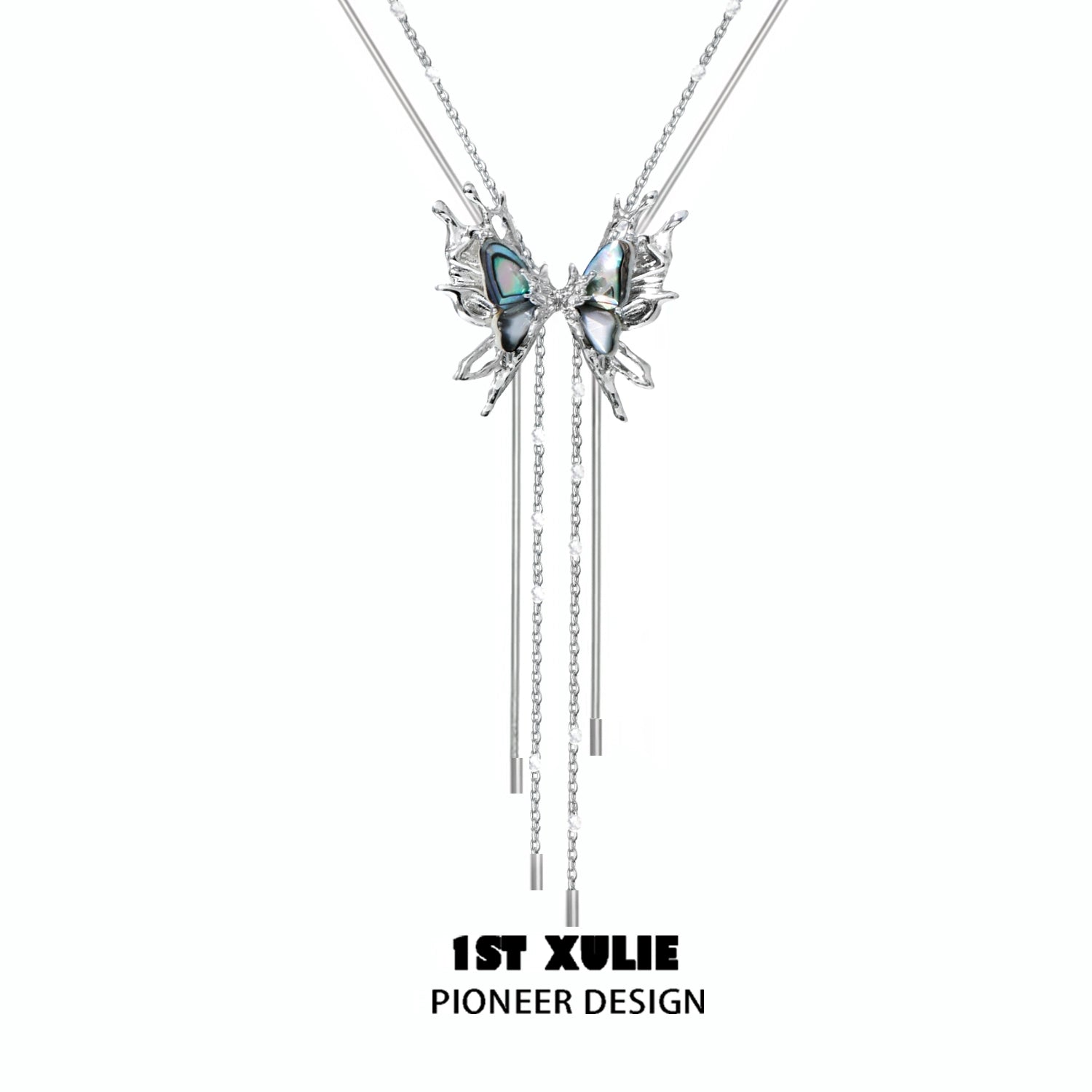 1ST XULIE punk butterfly necklace with dual chains and intricate butterfly design for a bold look