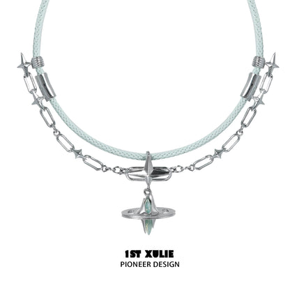 Stylish 1STXULIE punk dreamcore necklace featuring unique star and chain designs.