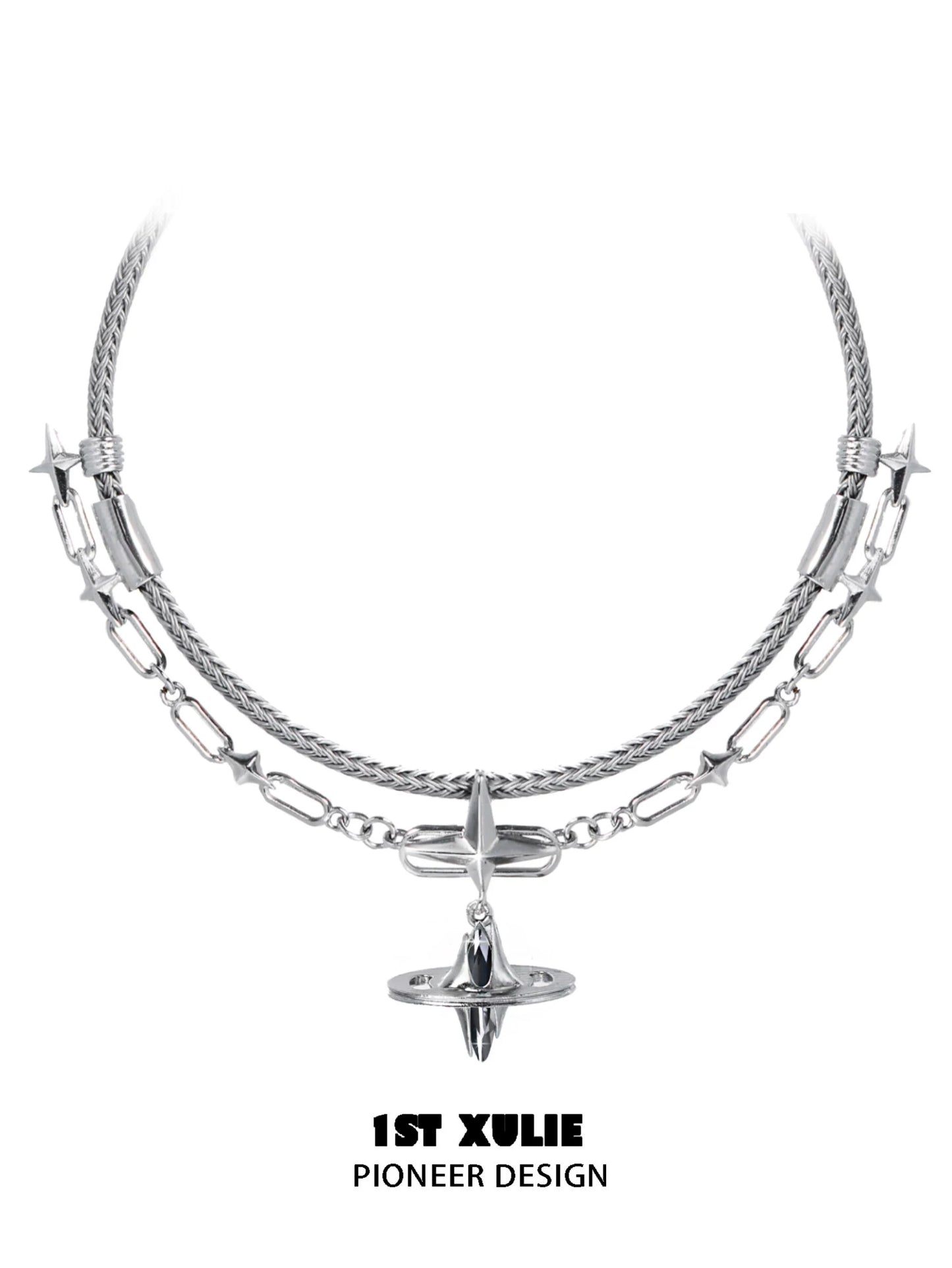 Stylish punk dreamcore necklace from 1ST XULIE with sleek chains and striking pendant design