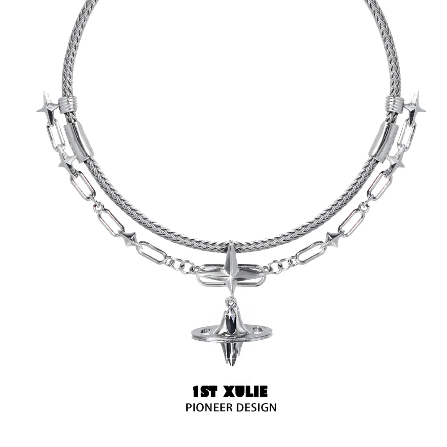 1ST XULIE Punk Dreamcore Necklace with Star and Cross Design for Unique Fashion Styles