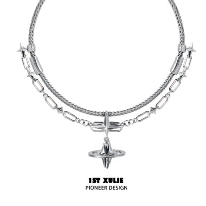 1ST XULIE Punk Dreamcore Necklace with Star and Cross Design for Unique Fashion Styles