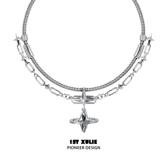 1ST XULIE Punk Dreamcore Necklace with Star and Cross Design for Unique Fashion Styles