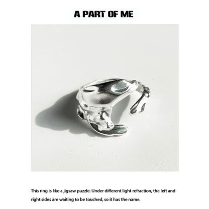A PART OF ME imperfect puzzle punk ring designed with unique jigsaw puzzle curves and reflections