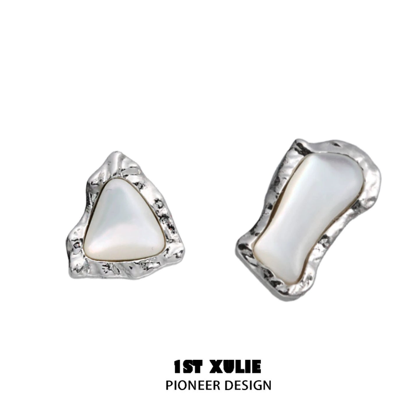 Punk moon fragment earrings with a unique silver design and iridescent stones, perfect for edgy styles