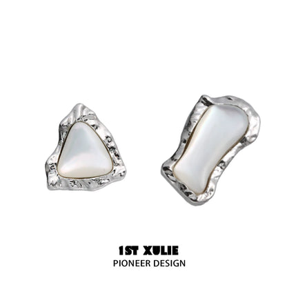 Punk moon fragment earrings with a unique silver design and iridescent stones, perfect for edgy styles