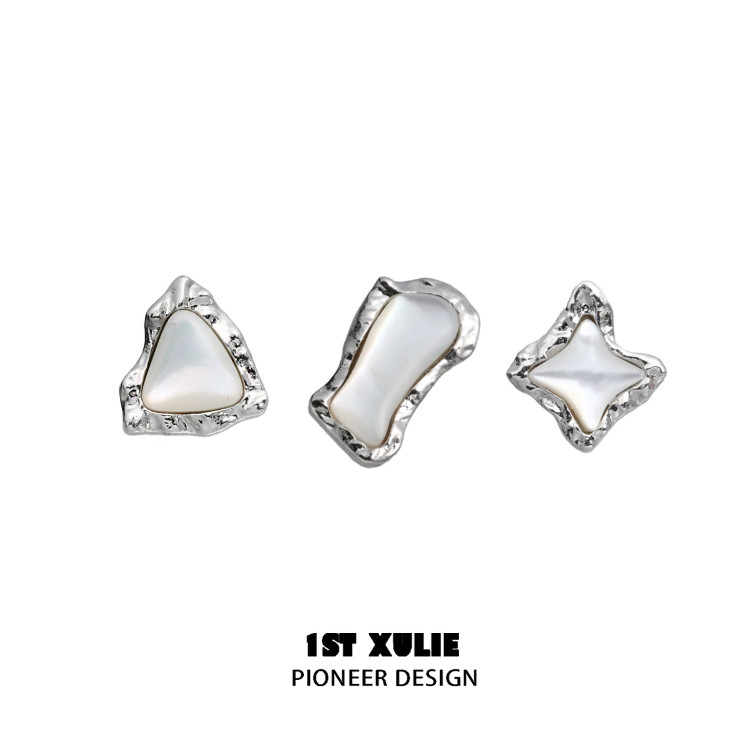 1ST XULIE Punk Moon Fragment Earrings in unique shapes with glossy silver edges