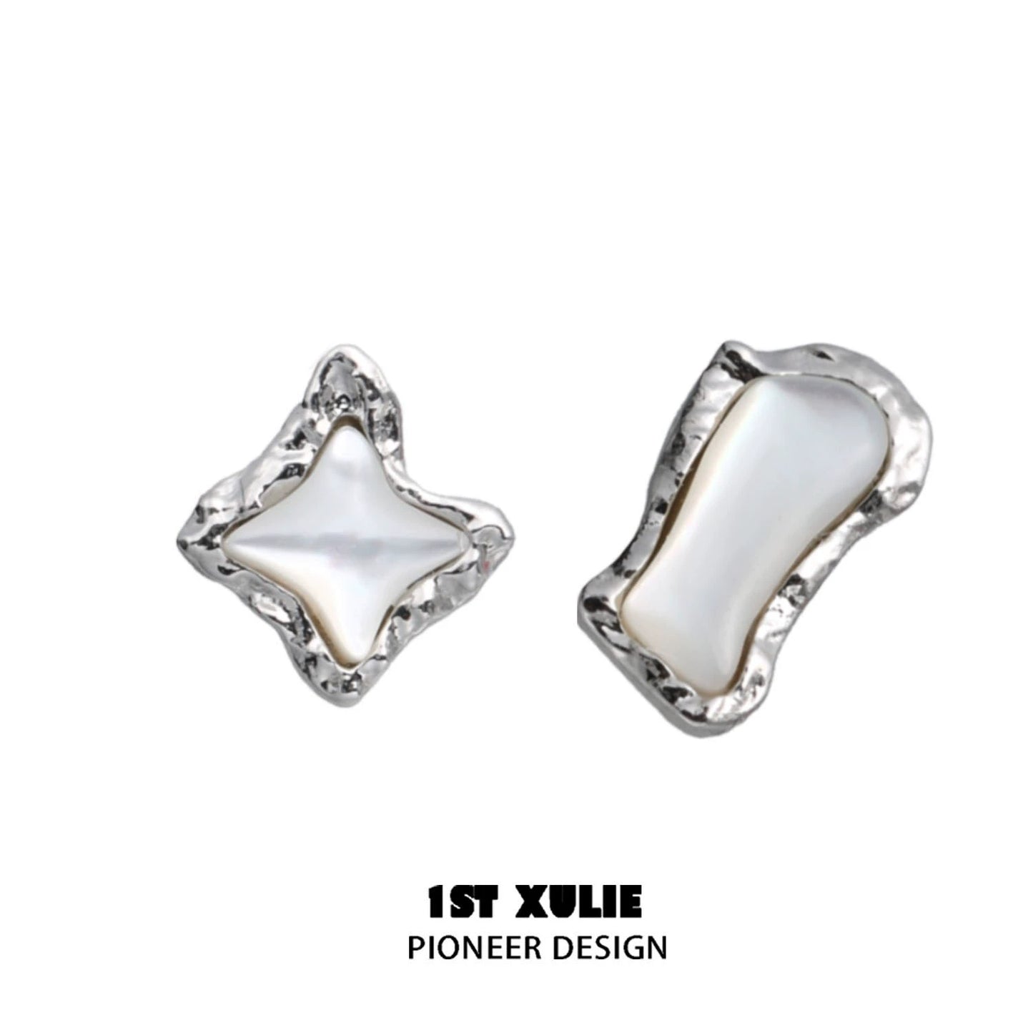 Handcrafted 1STXULIE punk moon fragment earrings with unique shapes and metallic finish