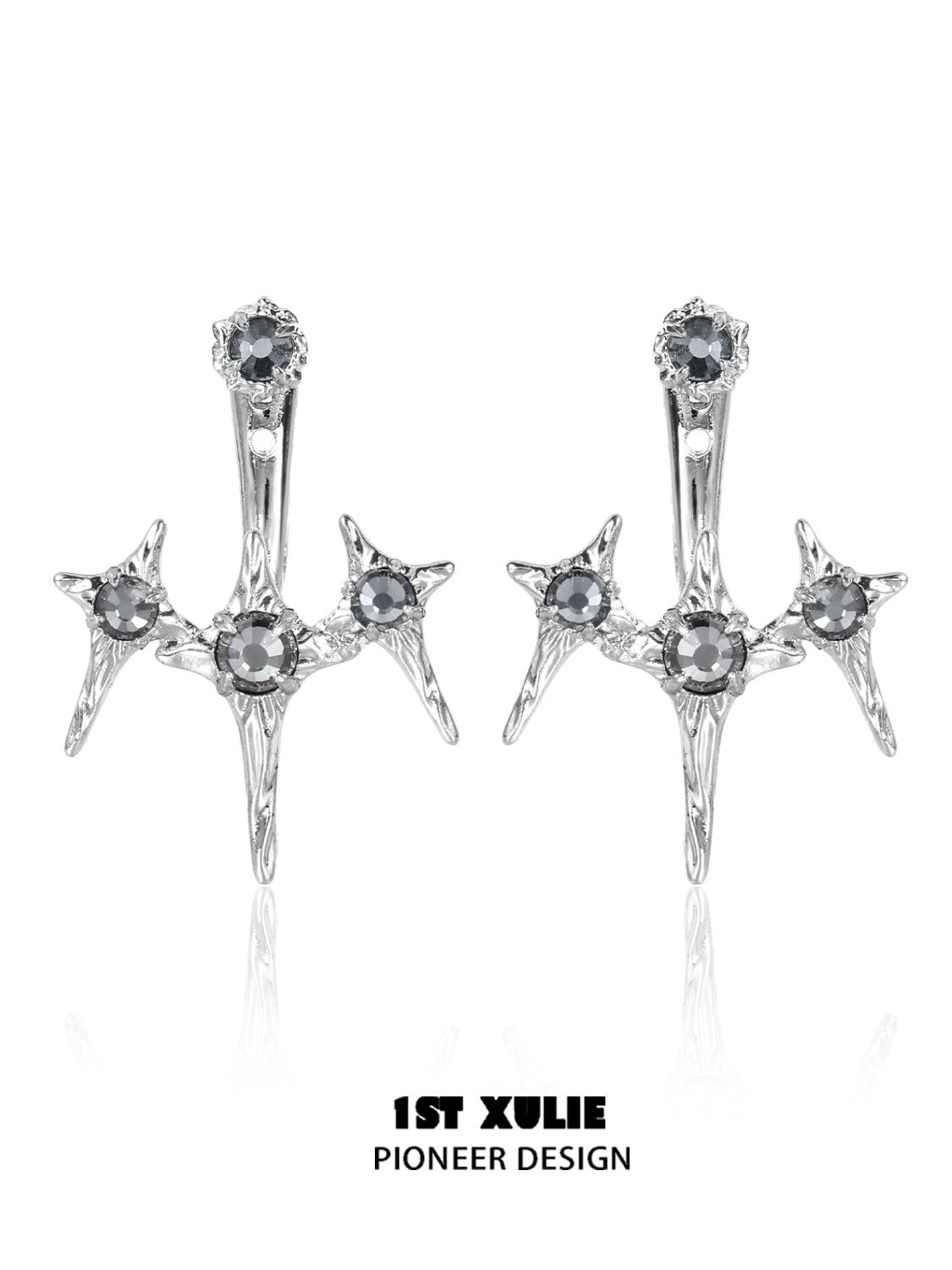 Punk square removable earrings with star-shaped designs and black gemstones for a bold fashion statement