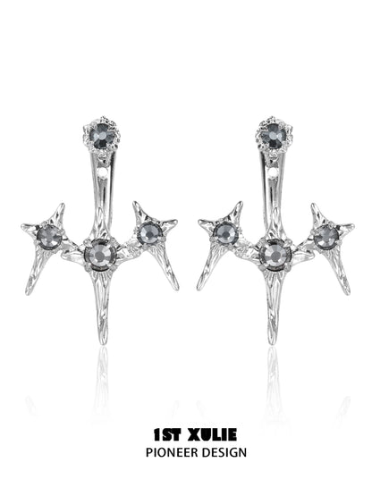 Punk square removable earrings with star-shaped designs and black gemstones for a bold fashion statement