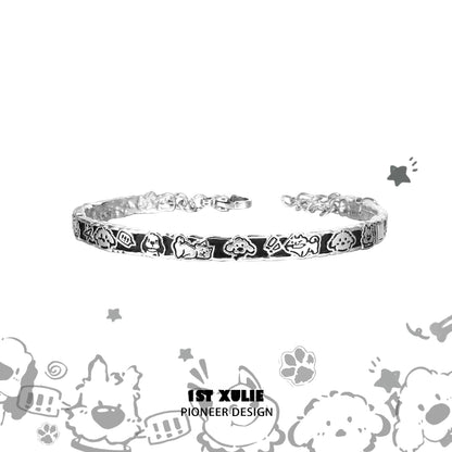 Cute puppy silver bracelet featuring playful animal designs for dog lovers and pet enthusiasts