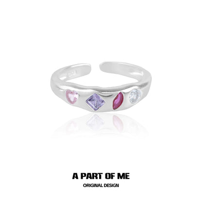 A Part of Me rainbow zircon love ring featuring colorful gemstones on a sleek silver band