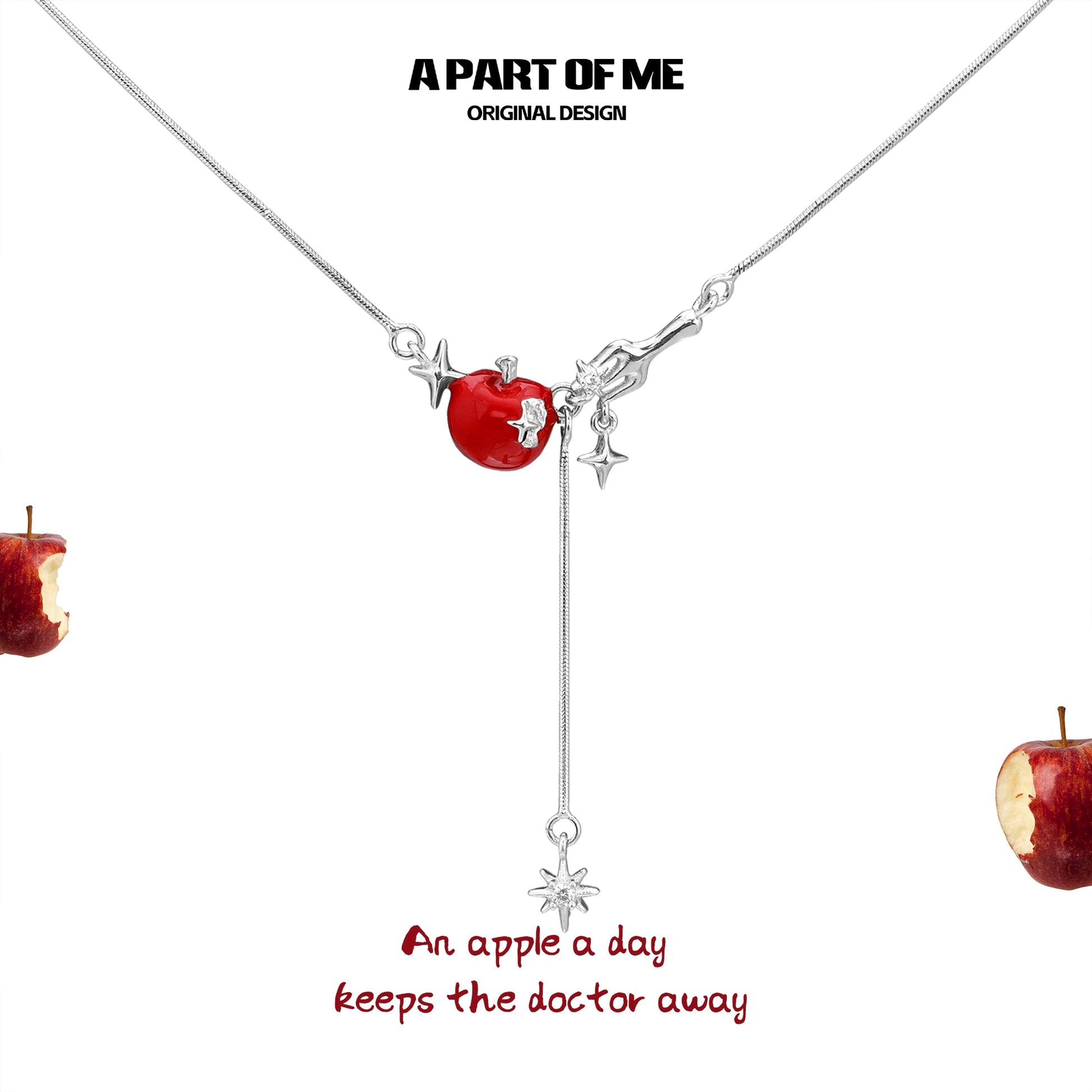 A red apple star necklace with a charm and delicate silver chain, perfect for casual wear