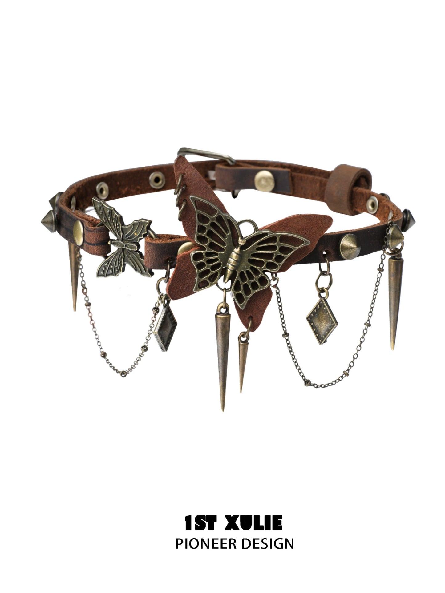 1ST XULIE retro butterfly choker with metal accents and chains for a vintage-inspired look