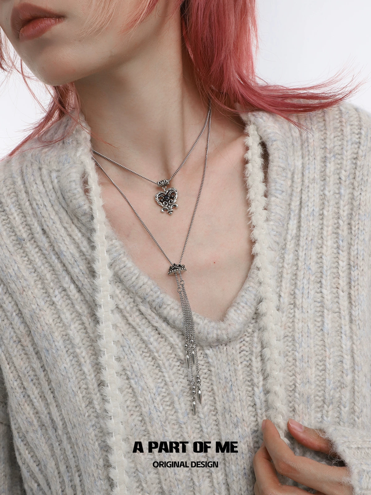 A PART OF ME retro double-layer love necklace featuring a heart pendant and elegant chain design