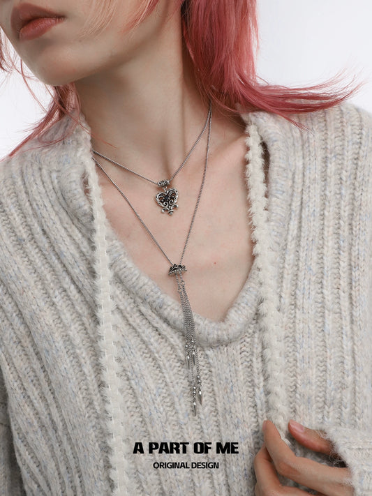 A Part of Me retro double-layer love necklace featuring a heart pendant and delicate chains