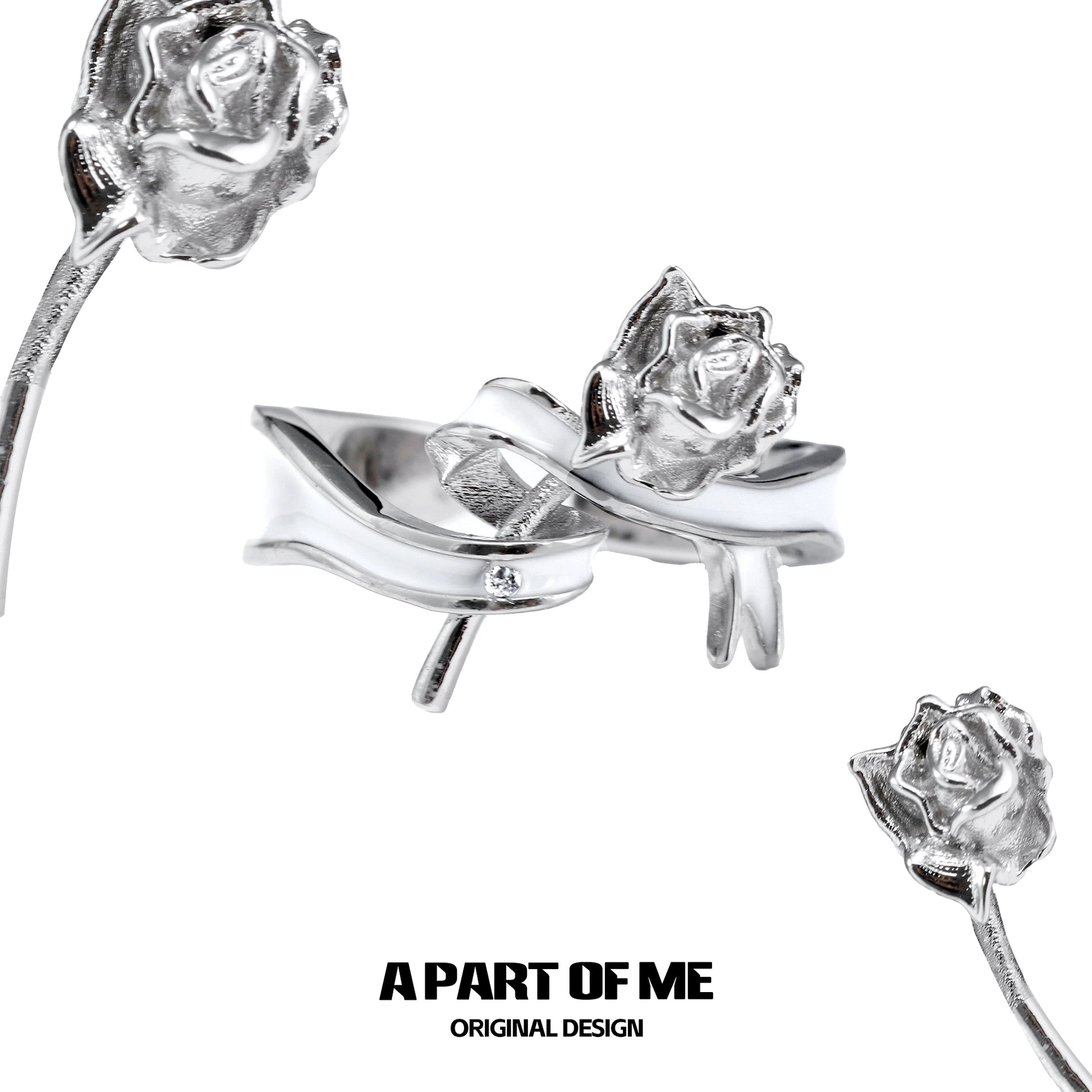 A PART OF ME rose bow silver ring featuring a detailed rose design and sleek finish