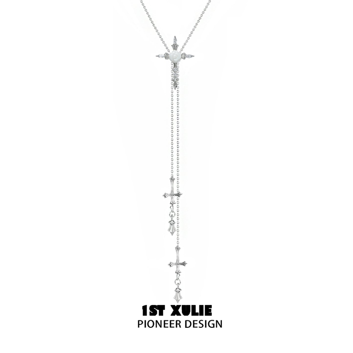Elegant rose cross necklace from 1ST XULIE with sparkling embellishments and a unique design