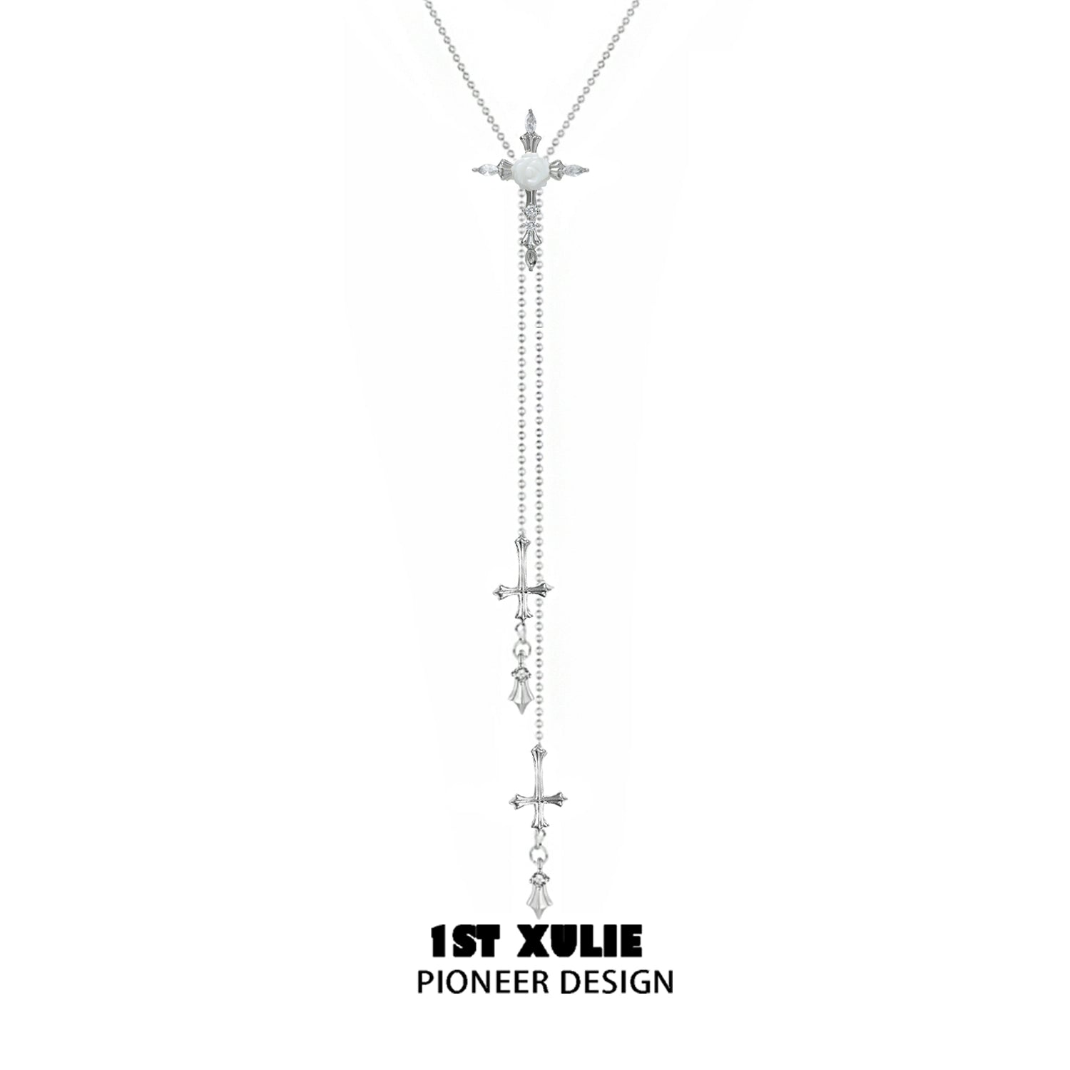 Elegant rose cross necklace from 1ST XULIE with sparkling embellishments and a unique design