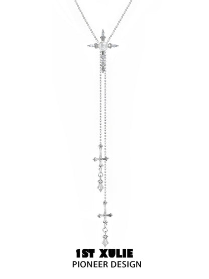 1ST XULIE Rose Cross Necklace with Elegant Design and Delicate Chain Details