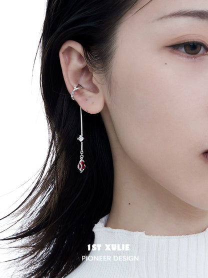 Elegant rose ear hangers with a delicate design featuring silver and red accents