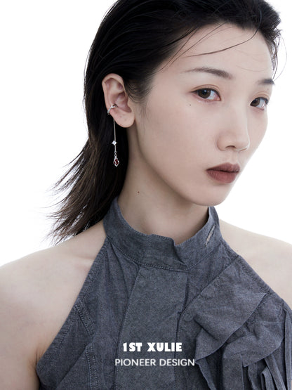 Model wearing stylish 1STXULIE rose ear hangers featuring delicate design and elegant details