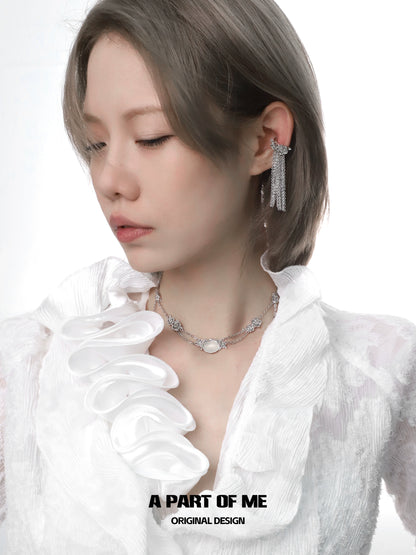 Rose silver necklace from A PART OF ME featured on a model with elegant styling