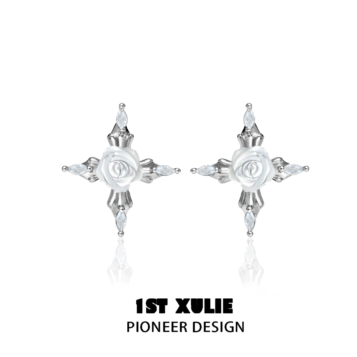 Elegant sacred rose cross earrings with silver finish and sparkling accents for a stylish look