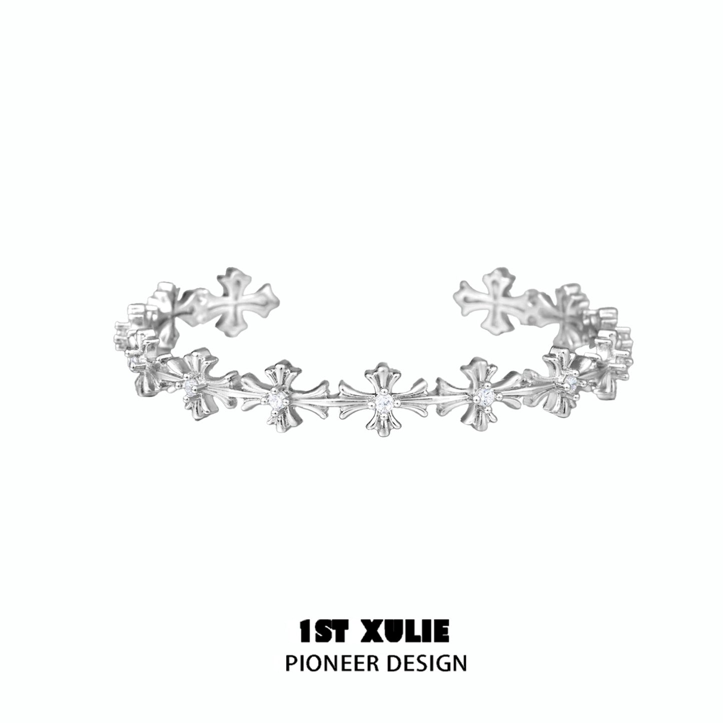 Stylish silver cross bracelet from 1STXULIE featuring intricate design for a modern look