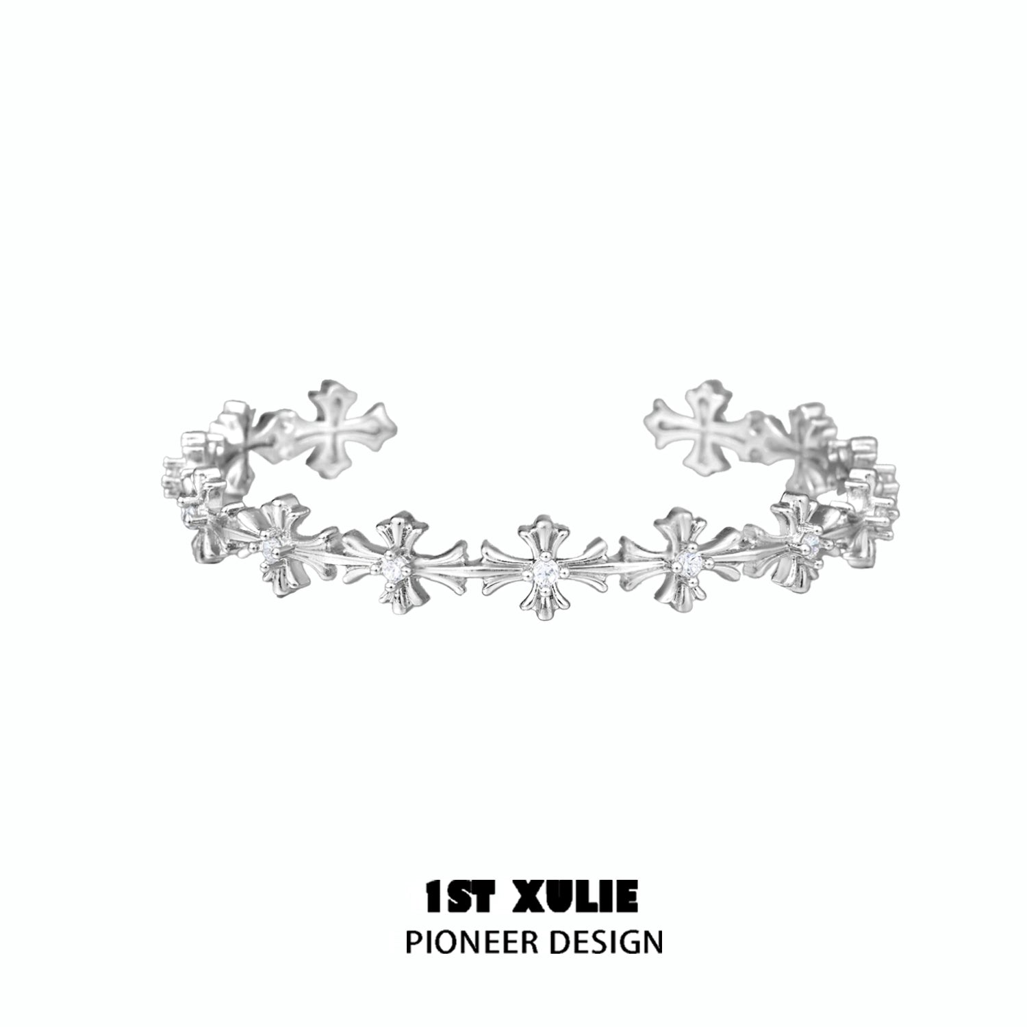 Stylish silver cross bracelet from 1STXULIE featuring intricate design for a modern look