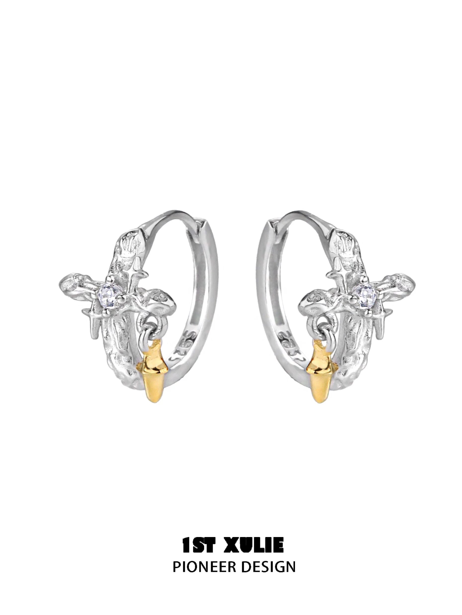 1STXULIE Silver Cross Ear Clips with Elegant Design and Sparkling Details