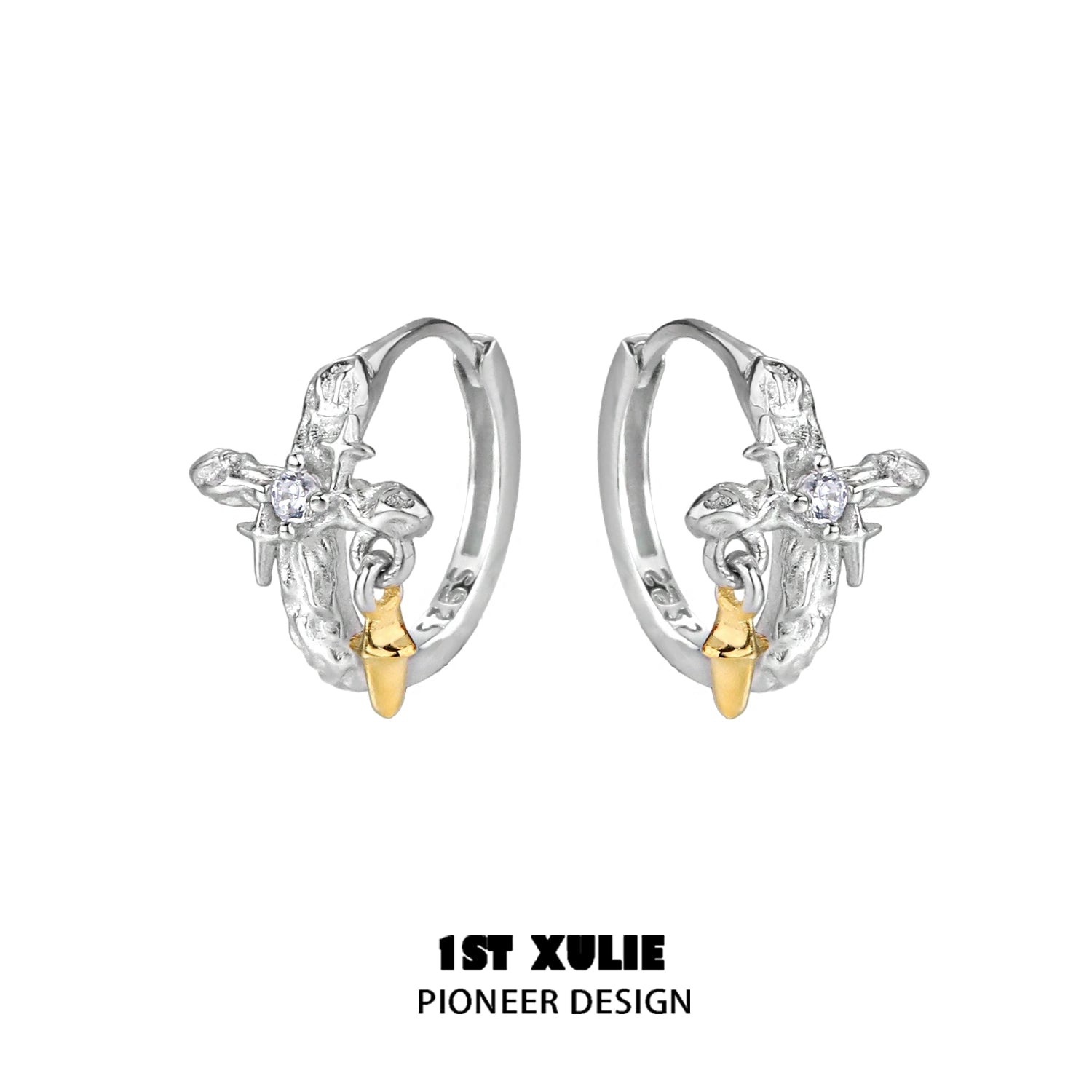 Silver Cross Ear Clips by 1STXULIE featuring a unique design with gold accents