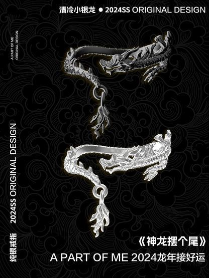 A PART OF ME silver dragon ring featuring intricate detailing and a unique design