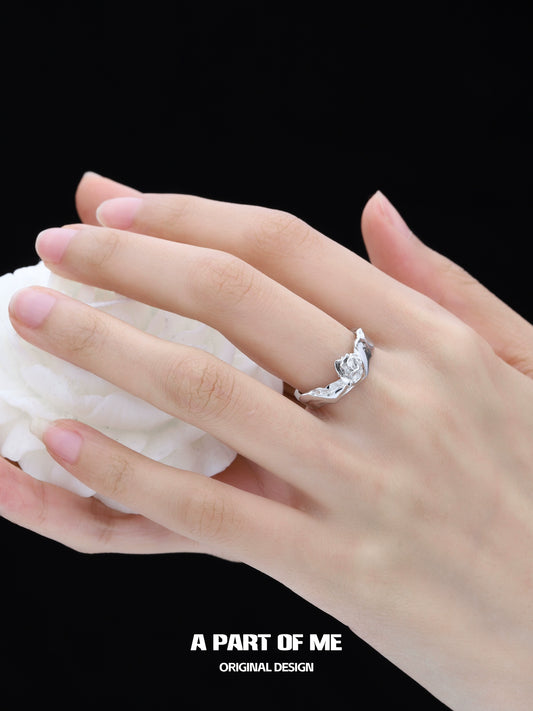 Elegant A PART OF ME silver rose ring with a sparkling center stone on a delicate band