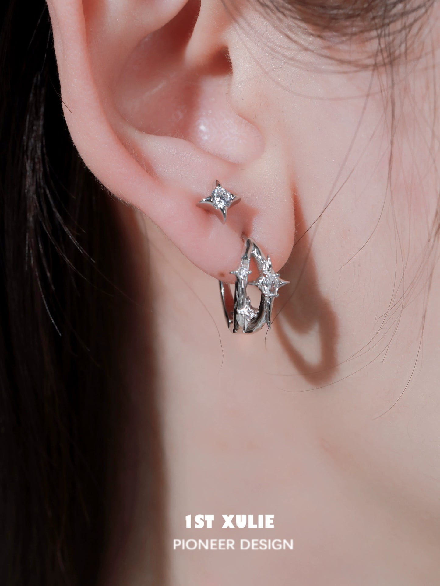 Stylish silver star ear cuff from 1ST XULIE featuring delicate star embellishments