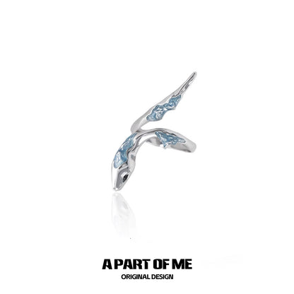 A sleek Slytherin inspired snake ring with intricate detailing and a silver finish