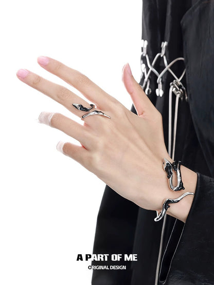 Slytherin inspired snake ring in silver, elegantly wrapping around the finger for a unique accessory