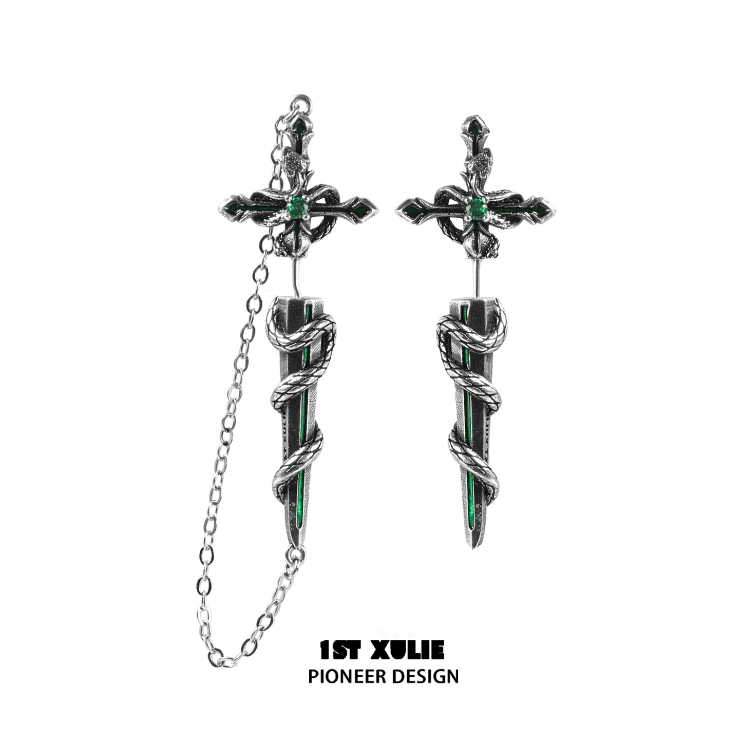 Slytherin snake earrings with intricate design and emerald accents, perfect for Harry Potter fans