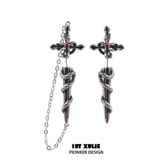 Slytherin snake earrings featuring a dagger design entwined with a snake for a stylish look