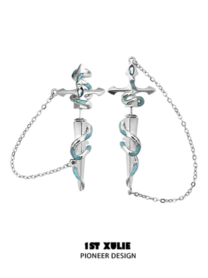 1ST XULIE snake chain piercing earrings with unique design and turquoise accents for a stylish look