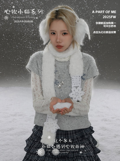 A PART OF ME snow kitten love pendant necklace showcased on a model wearing winter attire