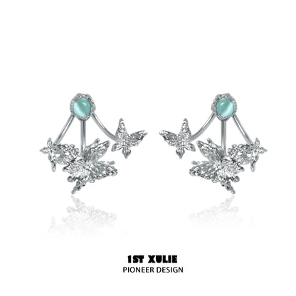 1STXULIE silver snowflake butterfly earrings with gemstone accents for a stunning look