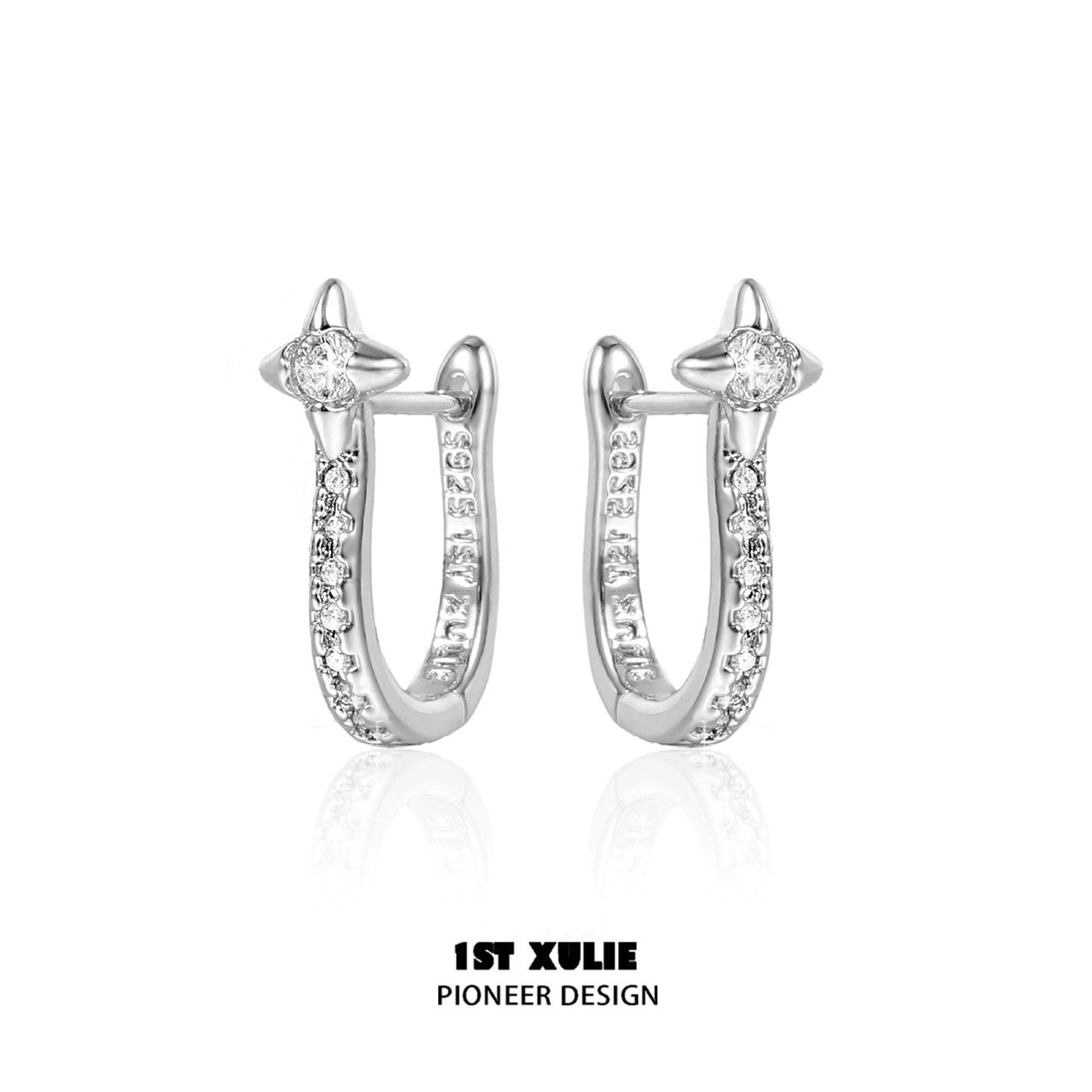 Elegant star hoop silver earrings with sparkling details for a trendy accessory