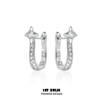 Elegant star hoop silver earrings with sparkling details for a trendy accessory