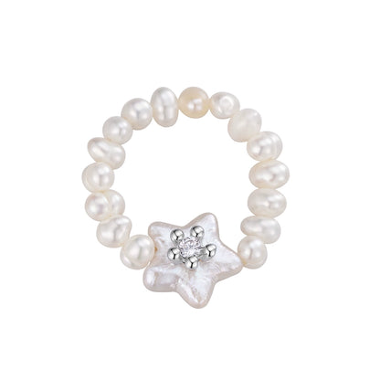 SUN HUNTER Star Pearl Ring with Freshwater Pearls and Unique Star-Shaped Centerpiece